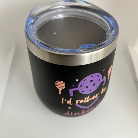 Pickleball "I'd Rather be Dinking" Stemless Wine Tumbler 12 oz - Picture 6 of 7